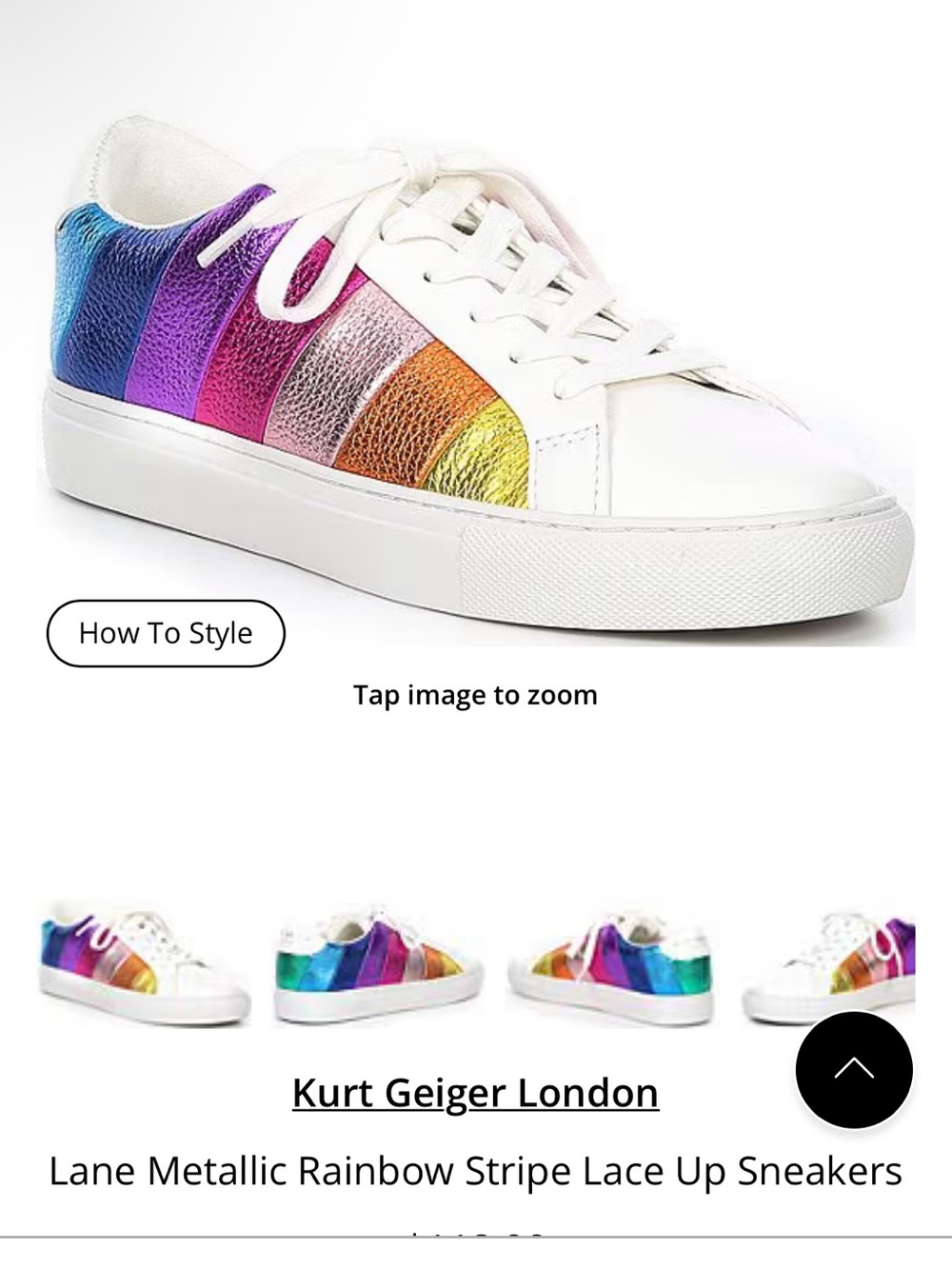 Kurt Geiger White Sneaker with Metallic Rainbow Stripes